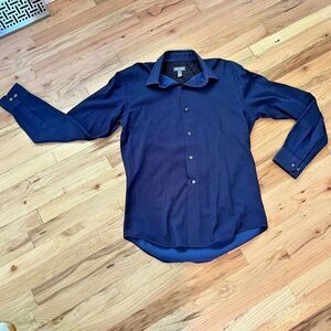 Van Heusen dress‎ shirt navy blue dot long sleeve button down small 14.5" neck